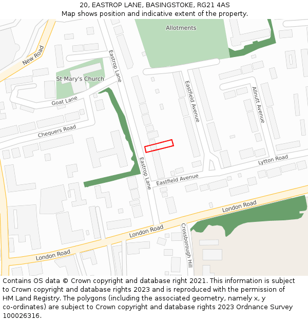 20, EASTROP LANE, BASINGSTOKE, RG21 4AS: Location map and indicative extent of plot