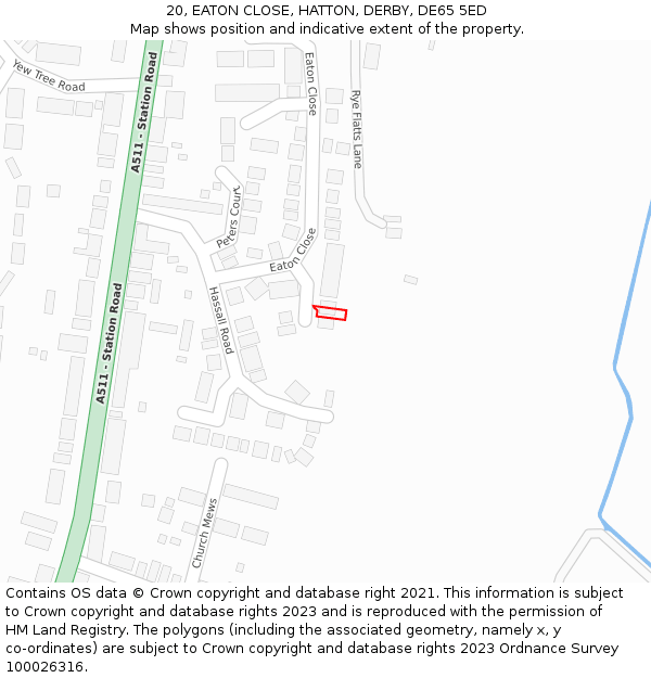 20, EATON CLOSE, HATTON, DERBY, DE65 5ED: Location map and indicative extent of plot