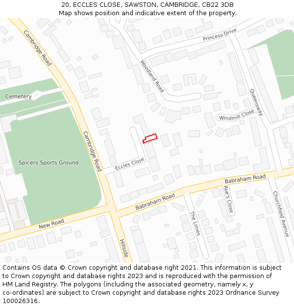 20, ECCLES CLOSE, SAWSTON, CAMBRIDGE, CB22 3DB: Location map and indicative extent of plot