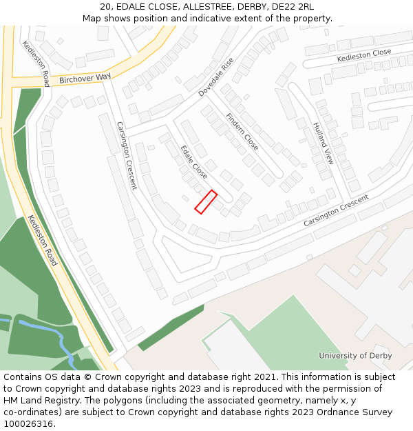 20, EDALE CLOSE, ALLESTREE, DERBY, DE22 2RL: Location map and indicative extent of plot