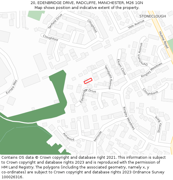 20, EDENBRIDGE DRIVE, RADCLIFFE, MANCHESTER, M26 1GN: Location map and indicative extent of plot