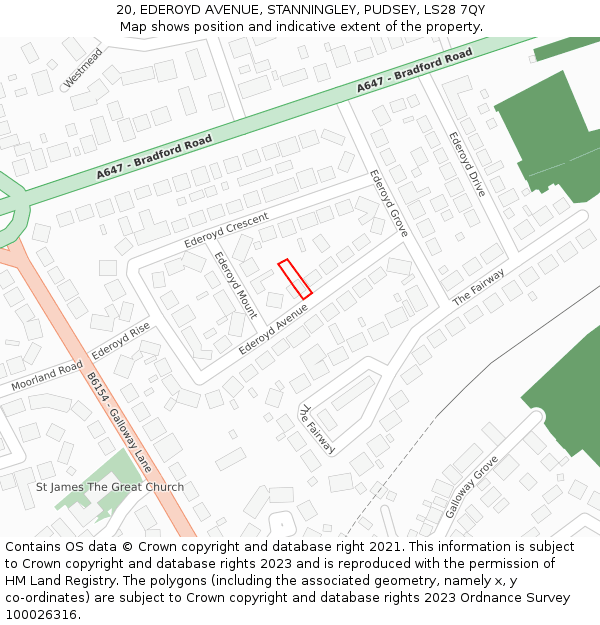 20, EDEROYD AVENUE, STANNINGLEY, PUDSEY, LS28 7QY: Location map and indicative extent of plot