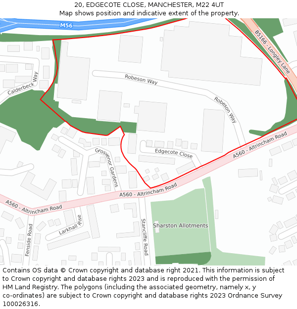 20, EDGECOTE CLOSE, MANCHESTER, M22 4UT: Location map and indicative extent of plot