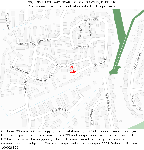 20, EDINBURGH WAY, SCARTHO TOP, GRIMSBY, DN33 3TG: Location map and indicative extent of plot