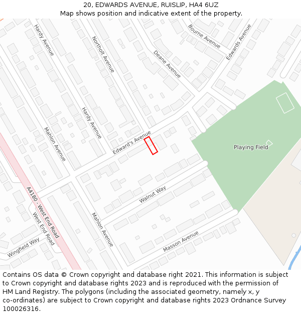 20, EDWARDS AVENUE, RUISLIP, HA4 6UZ: Location map and indicative extent of plot