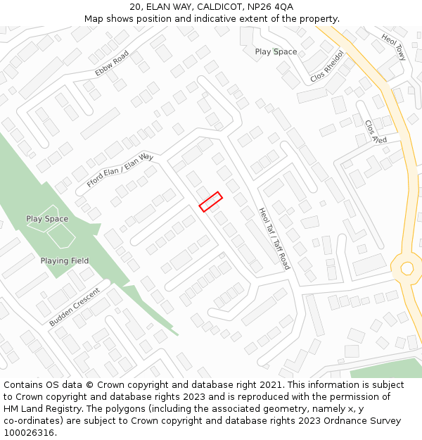 20, ELAN WAY, CALDICOT, NP26 4QA: Location map and indicative extent of plot