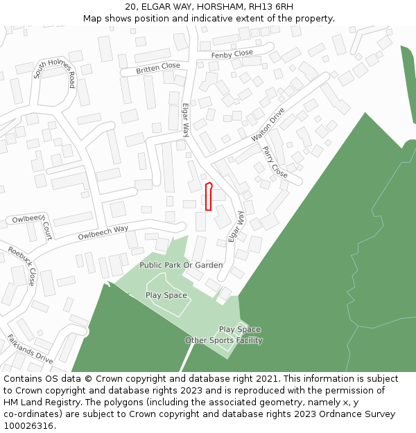 20, ELGAR WAY, HORSHAM, RH13 6RH: Location map and indicative extent of plot