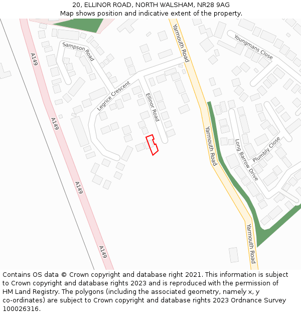20, ELLINOR ROAD, NORTH WALSHAM, NR28 9AG: Location map and indicative extent of plot