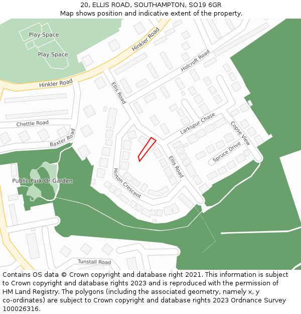 20, ELLIS ROAD, SOUTHAMPTON, SO19 6GR: Location map and indicative extent of plot