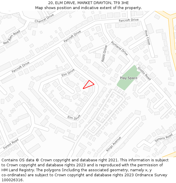 20, ELM DRIVE, MARKET DRAYTON, TF9 3HE: Location map and indicative extent of plot