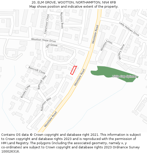 20, ELM GROVE, WOOTTON, NORTHAMPTON, NN4 6FB: Location map and indicative extent of plot