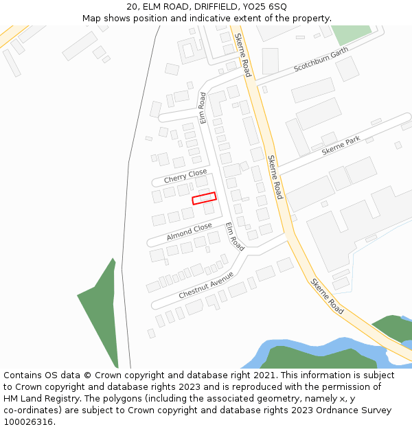 20, ELM ROAD, DRIFFIELD, YO25 6SQ: Location map and indicative extent of plot