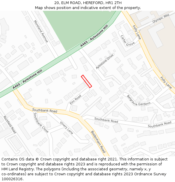 20, ELM ROAD, HEREFORD, HR1 2TH: Location map and indicative extent of plot