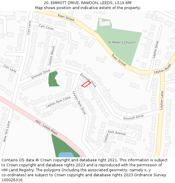 20, EMMOTT DRIVE, RAWDON, LEEDS, LS19 6RF: Location map and indicative extent of plot