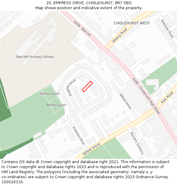 20, EMPRESS DRIVE, CHISLEHURST, BR7 5BG: Location map and indicative extent of plot