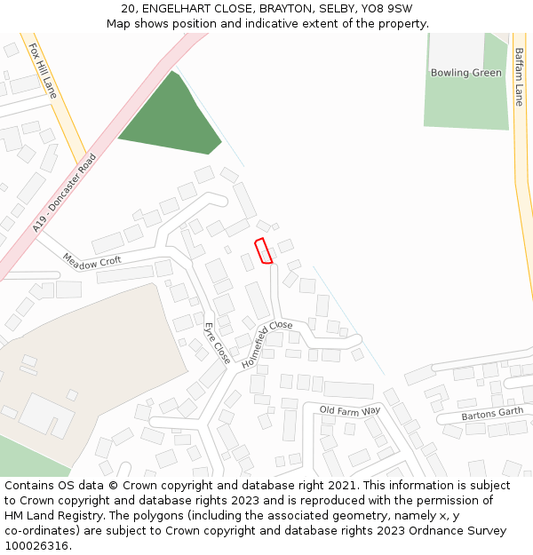 20, ENGELHART CLOSE, BRAYTON, SELBY, YO8 9SW: Location map and indicative extent of plot