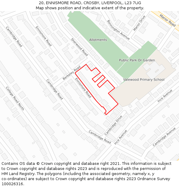 20, ENNISMORE ROAD, CROSBY, LIVERPOOL, L23 7UG: Location map and indicative extent of plot