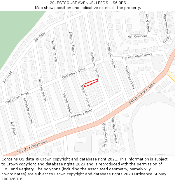 20, ESTCOURT AVENUE, LEEDS, LS6 3ES: Location map and indicative extent of plot
