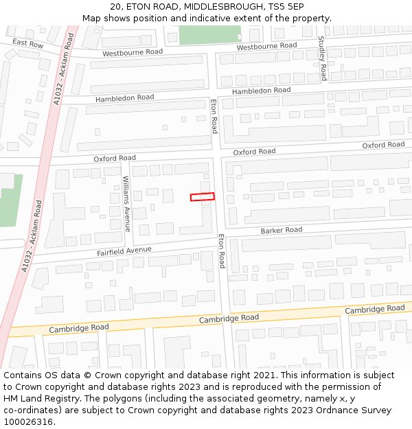 20, ETON ROAD, MIDDLESBROUGH, TS5 5EP: Location map and indicative extent of plot