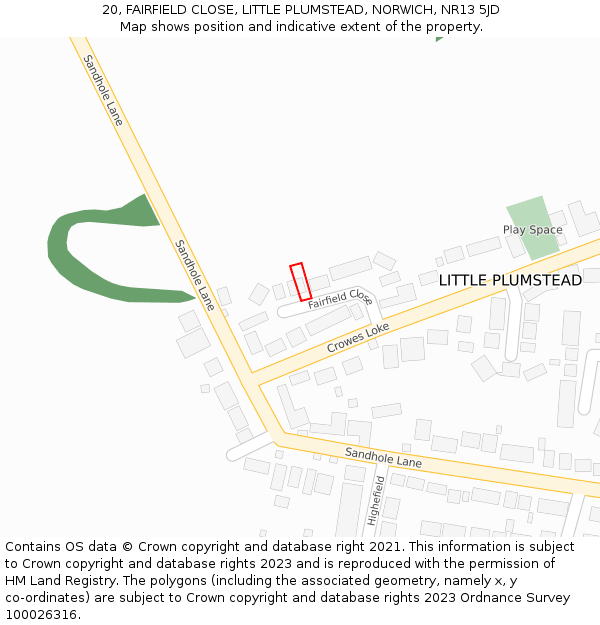 20, FAIRFIELD CLOSE, LITTLE PLUMSTEAD, NORWICH, NR13 5JD: Location map and indicative extent of plot
