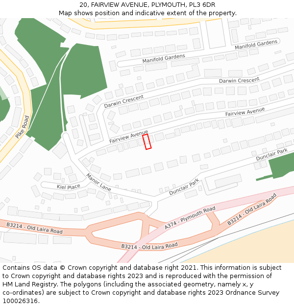 20, FAIRVIEW AVENUE, PLYMOUTH, PL3 6DR: Location map and indicative extent of plot