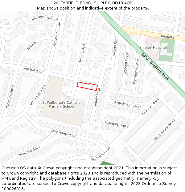 20, FARFIELD ROAD, SHIPLEY, BD18 4QP: Location map and indicative extent of plot