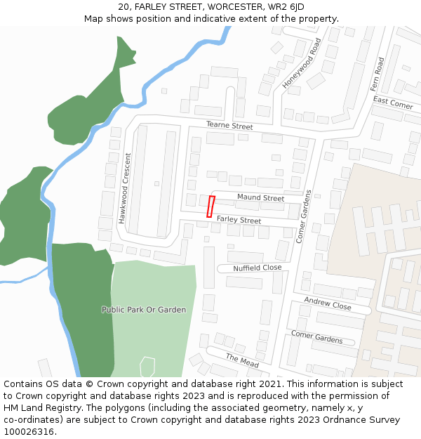 20, FARLEY STREET, WORCESTER, WR2 6JD: Location map and indicative extent of plot