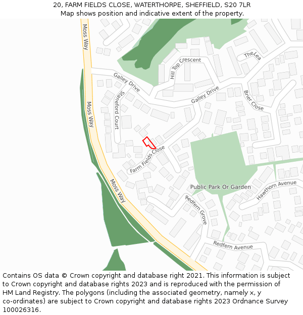 20, FARM FIELDS CLOSE, WATERTHORPE, SHEFFIELD, S20 7LR: Location map and indicative extent of plot