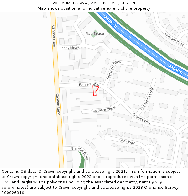 20, FARMERS WAY, MAIDENHEAD, SL6 3PL: Location map and indicative extent of plot