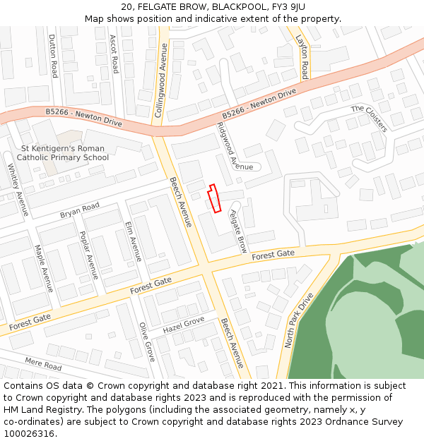 20, FELGATE BROW, BLACKPOOL, FY3 9JU: Location map and indicative extent of plot
