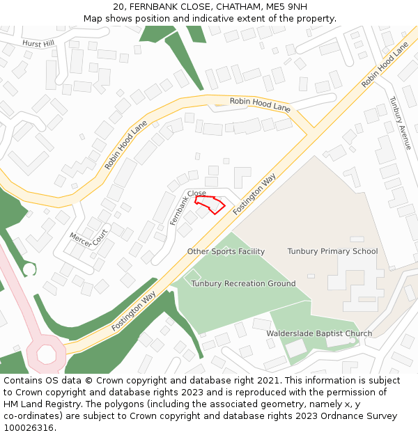 20, FERNBANK CLOSE, CHATHAM, ME5 9NH: Location map and indicative extent of plot