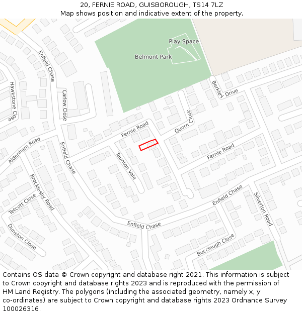 20, FERNIE ROAD, GUISBOROUGH, TS14 7LZ: Location map and indicative extent of plot