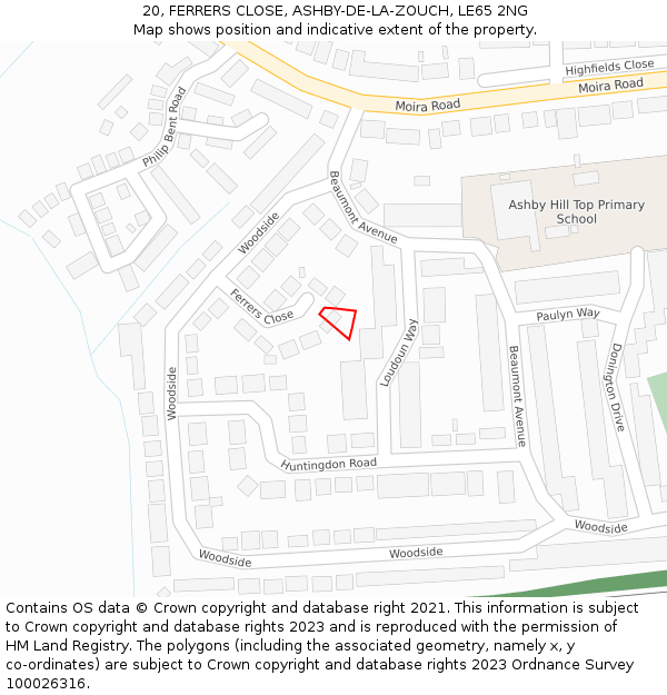 20, FERRERS CLOSE, ASHBY-DE-LA-ZOUCH, LE65 2NG: Location map and indicative extent of plot