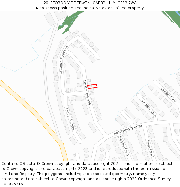 20, FFORDD Y DDERWEN, CAERPHILLY, CF83 2WA: Location map and indicative extent of plot