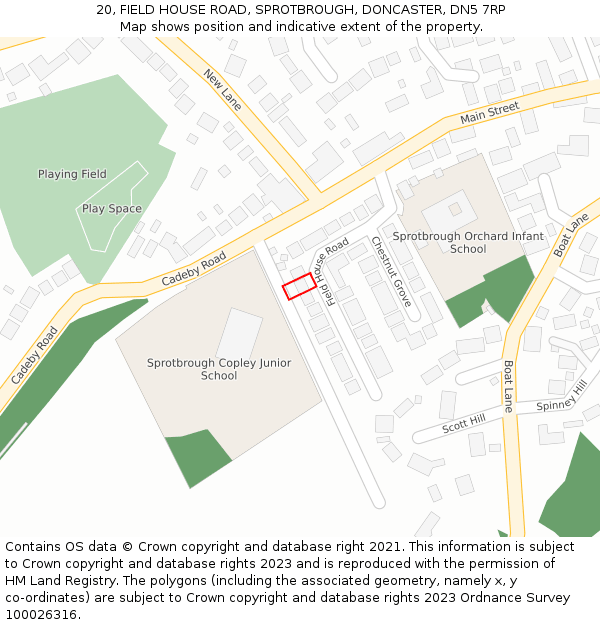 20, FIELD HOUSE ROAD, SPROTBROUGH, DONCASTER, DN5 7RP: Location map and indicative extent of plot