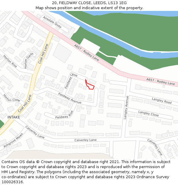 20, FIELDWAY CLOSE, LEEDS, LS13 1EG: Location map and indicative extent of plot