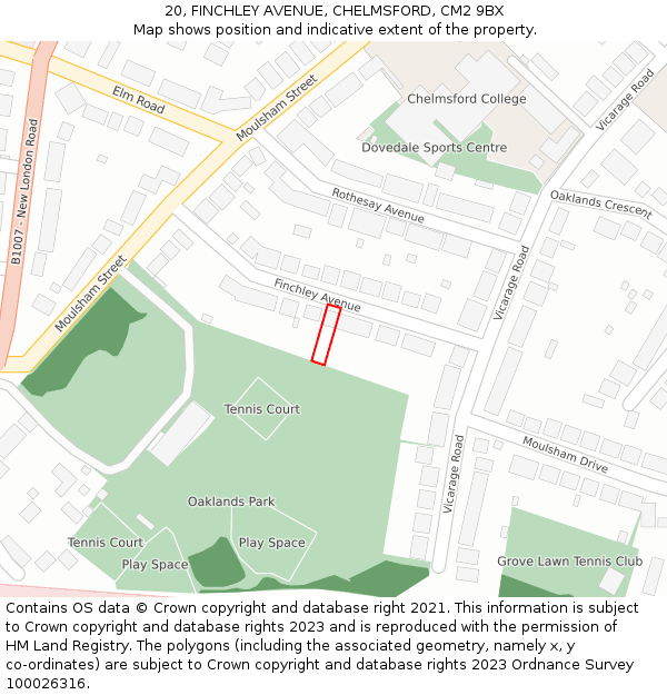 20, FINCHLEY AVENUE, CHELMSFORD, CM2 9BX: Location map and indicative extent of plot