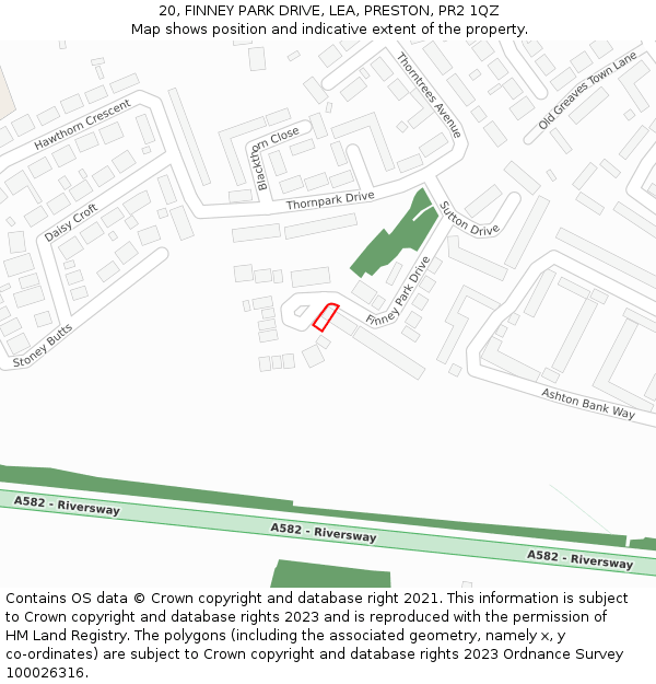 20, FINNEY PARK DRIVE, LEA, PRESTON, PR2 1QZ: Location map and indicative extent of plot