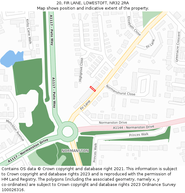 20, FIR LANE, LOWESTOFT, NR32 2RA: Location map and indicative extent of plot