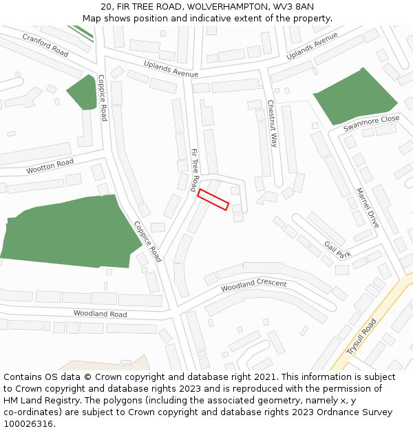 20, FIR TREE ROAD, WOLVERHAMPTON, WV3 8AN: Location map and indicative extent of plot