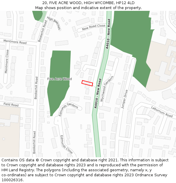 20, FIVE ACRE WOOD, HIGH WYCOMBE, HP12 4LD: Location map and indicative extent of plot