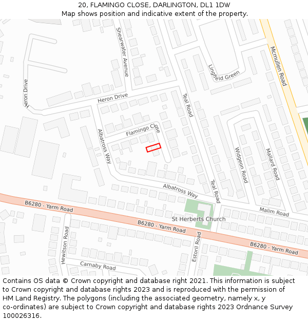 20, FLAMINGO CLOSE, DARLINGTON, DL1 1DW: Location map and indicative extent of plot
