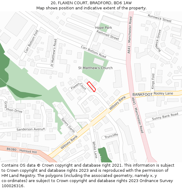 20, FLAXEN COURT, BRADFORD, BD6 1AW: Location map and indicative extent of plot