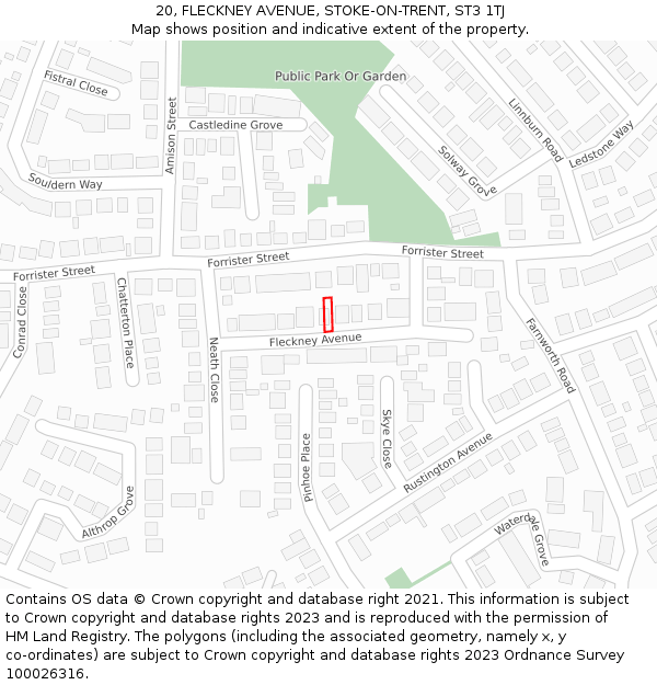 20, FLECKNEY AVENUE, STOKE-ON-TRENT, ST3 1TJ: Location map and indicative extent of plot
