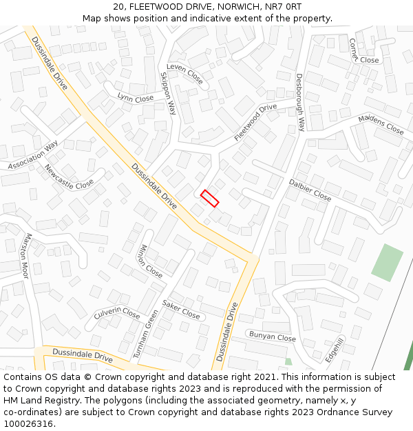 20, FLEETWOOD DRIVE, NORWICH, NR7 0RT: Location map and indicative extent of plot