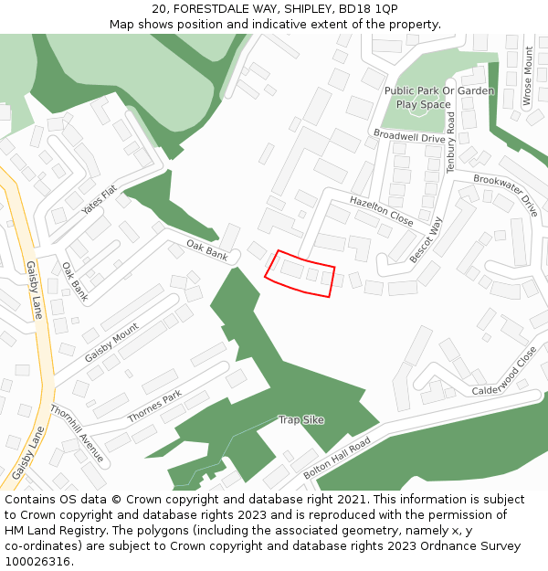 20, FORESTDALE WAY, SHIPLEY, BD18 1QP: Location map and indicative extent of plot