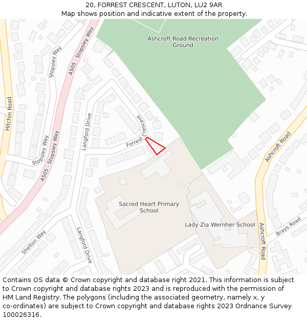 20, FORREST CRESCENT, LUTON, LU2 9AR: Location map and indicative extent of plot
