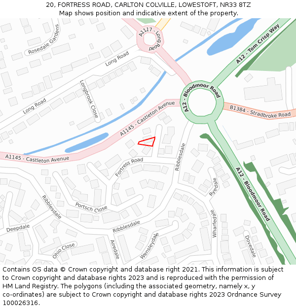 20, FORTRESS ROAD, CARLTON COLVILLE, LOWESTOFT, NR33 8TZ: Location map and indicative extent of plot