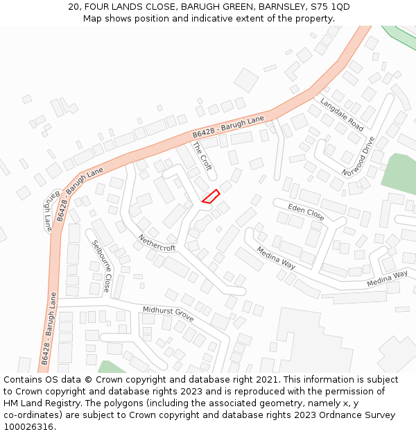 20, FOUR LANDS CLOSE, BARUGH GREEN, BARNSLEY, S75 1QD: Location map and indicative extent of plot