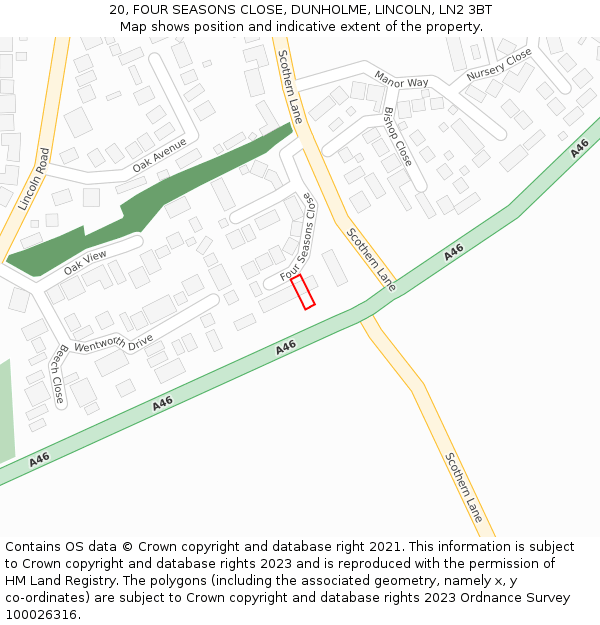 20, FOUR SEASONS CLOSE, DUNHOLME, LINCOLN, LN2 3BT: Location map and indicative extent of plot